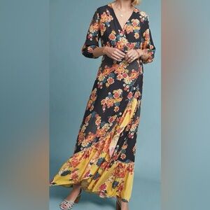 Anthropologie farm Rio Loretta Floral Maxi Dress with Ruffle Detail medium